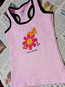 Cute Pink Tank Top with Flower & Butterfly