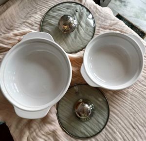 White Ceramic Casserole Dish with Glass L