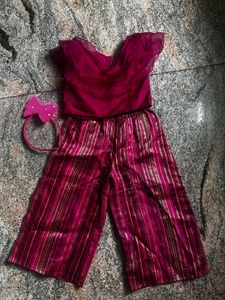 Girls Ethnic Kurta Set with Palazzo & Headband