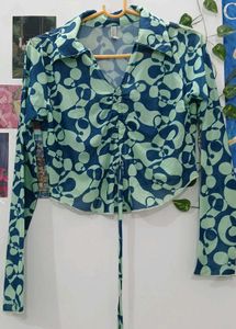 Retro Print Tie Front Top