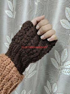 Handmade Brown Crochet Fingerless Gloves