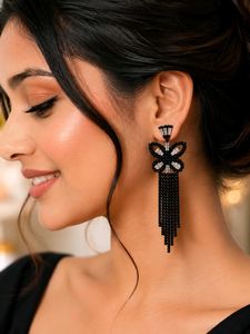 Elegant Black Butterfly Tassel Earrings