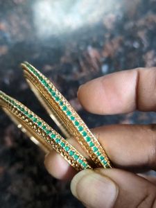 Elegant Gold Plated Bangles with Green Stones
