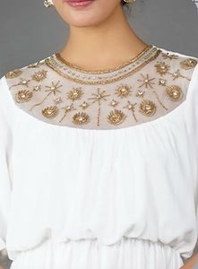 Elegant White Embellished Neckline Dress
