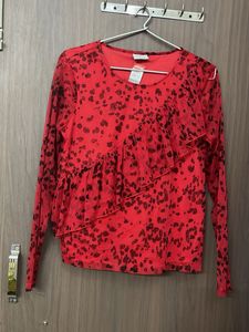 Red Leopard Print Ruffle Top