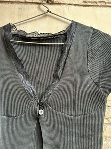 Front Button Ribbed Top