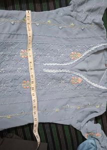 Designer Grey  Kurta with Straight Pants &amp; Plain D