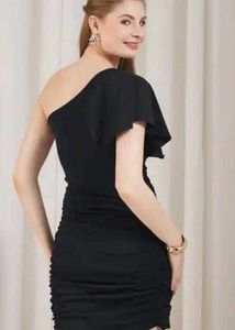 Shein One Shoulder Ruffle Sleeve Ruched BooDress