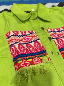 Neon Green Embroidered Denim Jacket