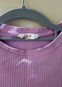 Cute Lilac Ribbed Crop T-shirt