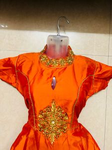 Stunning Orange Embroidered Ethnic Gown