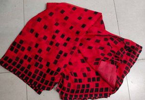 Vibrant Red Saree with Black Diamond Print