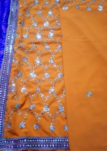 🆕NEW Orange Silver Sequin Saree with Blouse