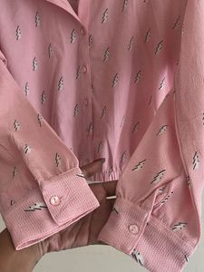 Pink Lightning Bolt Button-Up Top