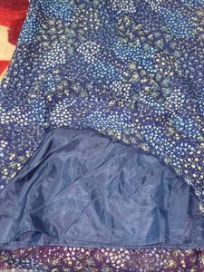 Georgett Blue Flower Printed Frill Frock Style