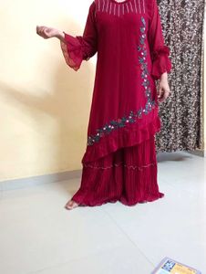 Elegant Red Embroidered Kurta Set