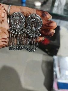 Oxidized Silver Peacock Earrings