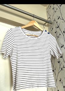 Classic Striped T-Shirt with Button Detail