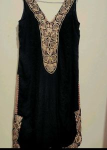 Black Cut Sleeves Kurti Golden Work For 38 Bust
