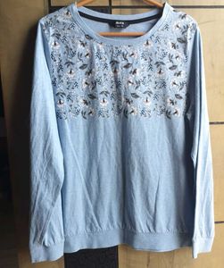Blue Floral Print Long Sleeve Top