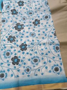 White Cotton Saree with floral design
