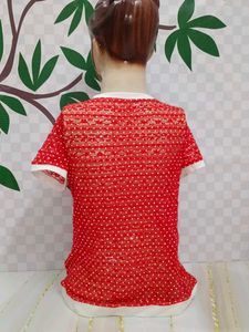 (481)Red Polka Dot Ringer Tee