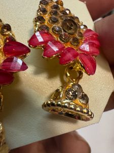 Pink &amp; Gold Jhumka Earrings