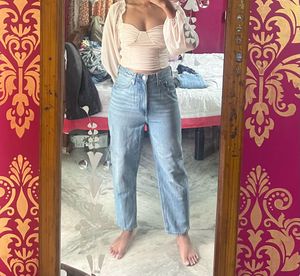 H&amp;M Women Blue Mom Slim Fit High Waist Ankle Jeans