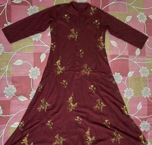 Maroon Embroidered Kurta