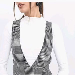 Plaid V-Neck Pinafore Dress