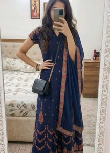Anouk Blue Embroidered Kurta Set with Dupatta