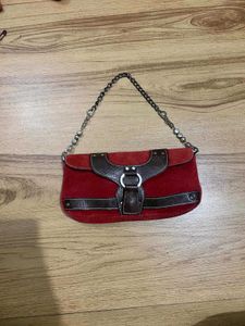 Red Suede & Leather Clucth Bag
