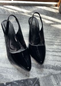 Glossy Black Slingback Heels