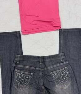 Grey  Embroidered Jeans