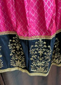 Vibrant Pink Ethnic Skirt with Black Border