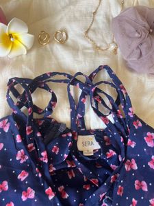 Navy Floral Print Summer Dress