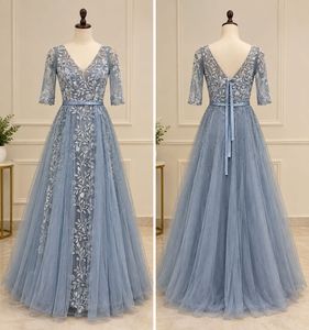 Pastel blue embroidered gown