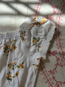 White Floral Smocked Crop Top