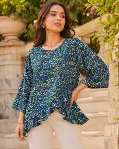 Stylish Printed Ruffle Tunic Top