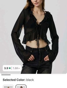 Sheer Black Ruffle Tie-Front Crop Top