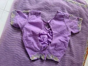 Elegant Lavender Handwork Net Saree
