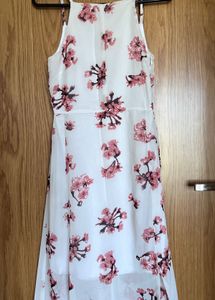 White Floral Print Midi Dress