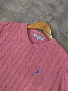 US Polo Assn Pink Cable Knit V-Neck Sweater