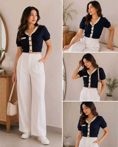 Navy Blue Crop Korean top