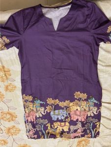 Purple Elephant Print Kurta Set with Dupatta
