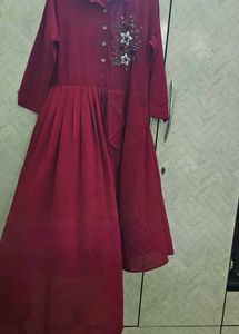 Maroon Embroidered Kurta