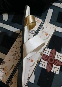 Elegant White &amp; Gold Sandals
