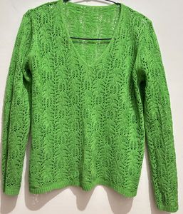 Green Knit V-neck Long sleeves top