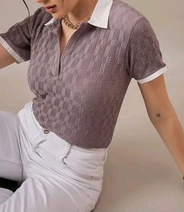 Textured Collared Short Sleeve Top