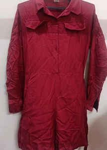 Burgundy Button-Up Shirt with Pockets